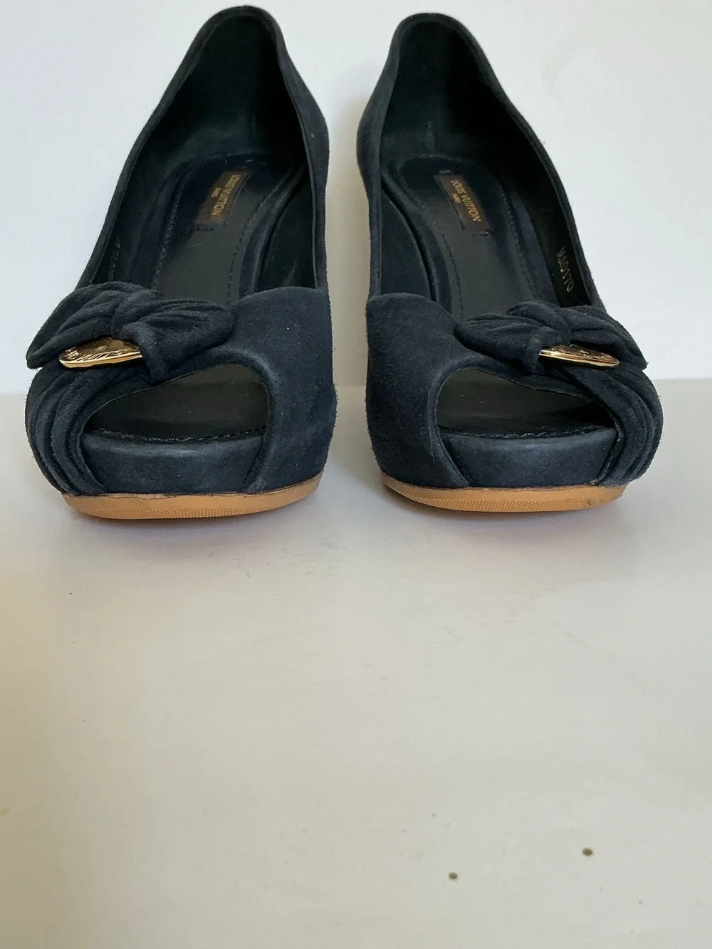 Louis Vuitton Kimono Peep Toe Platform Pumps Navy Suede Size 37